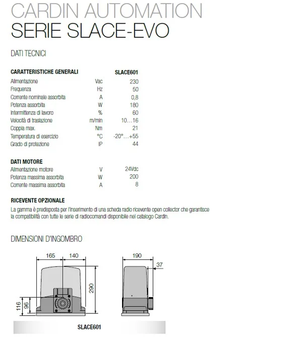 SLACE601_datasheet SLACE601 Automazione 24V FAST max 600kg