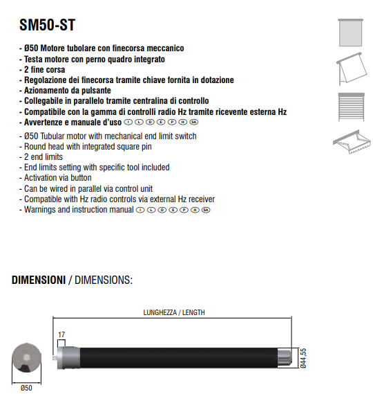 Kit radio monofinestra Ø50 20Nm 17Rpm